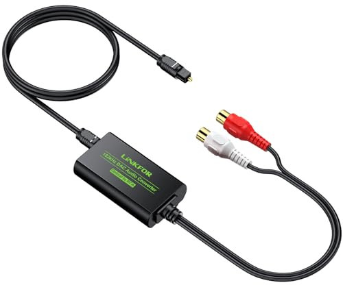 LiNKFOR 192KHz Conversor SPDIF Toslink a RCA con Cable RCA Hembra Integrado Convertidor Digital a Analógico DAC Soporte PCM para HDTV Blu-Ray DVD Consolas de Juegos