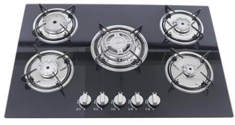 Einbauherd Gaskochfeld 5 Flammen Gaskocher Glaskeramik Kochfeld Einbau Gaskocher für Zuhause Wohnmobil Erdgas und Propangas inch LPG 30Gas