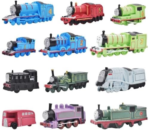 Cute Train Model Figurines,12PCS Mini Cartoon Train Set Figure Toy,Children's Train Toys,RFJYGWQM Cartoon Train Cake Toppers for Birthday Parties,Train Cake Decorations for Celebrating with Friends