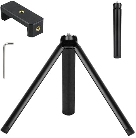 LbsAMP Mini Treppiede con Supporto per Telefono 18 cm Metallo Nero Universale Treppiedi da Tavolo e Viaggio Fotocamera per Smartphone Handle Stabilizer Telecamere Telefono Webcam Gimbal
