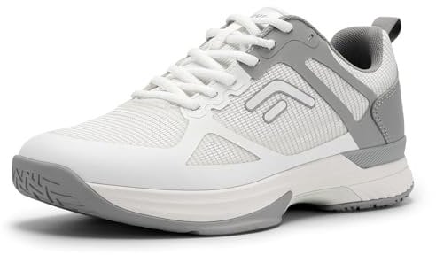 FitVille Herren Tennisschuhe Extra Weit Sportschuhe rutschfeste Hallenschuhe Atmungsaktive Badminton Schuhe Bequeme Fitnessschuhe Sneaker für Breite Füße,Weiß mit Grau,43 EU,Weit