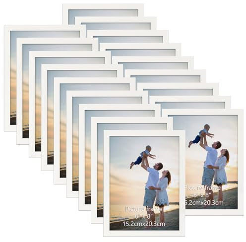 EYMPEU Bilderrahmen 15x20 CM 18er-Set, für Wand und Tisch, geeignet für den Einsatz in Büros und Wohnungen, Weiß
