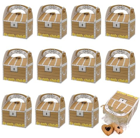 GYSRXS 12 Stück Piraten Schatzkiste Papier Klein Pirat Geschenkbox Piratenparty Box Schatzkiste mit Griff für Kindergeburtstag Piraten Party Deko(11×7×14CM)