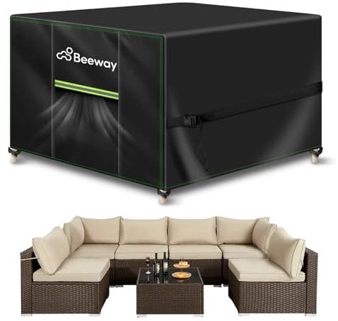 BEEWAY Garden Furniture Cover With Air Vent, Waterproof Patio Rattan Sofa Table Chair Set Cover - 420D Oxford Fabric, Windproof - Cube / Square 250 x 250 x 90cm