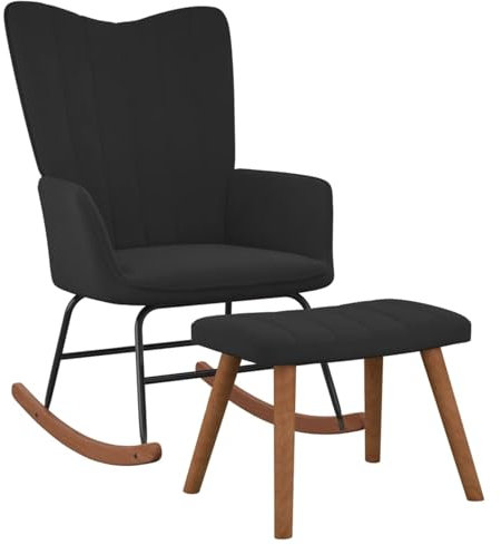 Homgoday Loungesessel, Schaukelstuhl mit Fußstütze aus schwarzem Samt, Loungesessel, Sessel, Relaxsessel, Sessel für Schlafzimmer