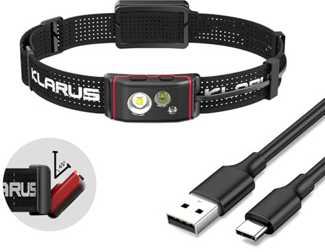 klarus HM5 Rechargeable Head Torch, Headlamp 800 Lume Led Super Bright, Lightweight 90g High Output Triple-Light Headlight IPX6 Waterproof Headtorch for Running, Camping, Hiking, Hunting