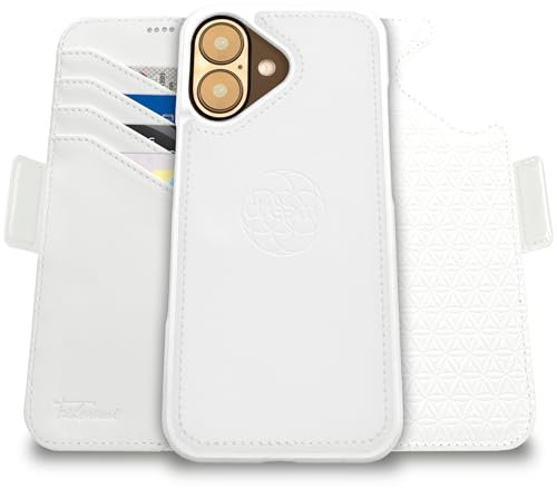 dreem for iPhone 16 Plus Case Wallet, Revolutionary Phone Stand, Vegan Leather, MagSafe-Fit, Magnetic Detachable Flip Cover, RFID Blocking Card Holder, Gift-Box [Fibonacci:White]