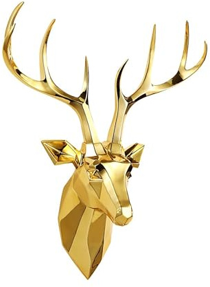 RYZQWE Hirschkopf Wanddekoration hirschgeweih deko Tierkopf Wanddekoration geometrische Schwarze Hirschgeweih Wandskulptur Kunstpräparation Kunstharz Tierkopf Wanddekoration für draußen
