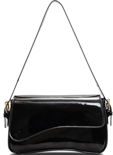 Y2K Umhängetasche für Damen, Clutch, Geldbörse, Handtasche, PU-Leder, Tragetasche mit 2 abnehmbaren Riemen, Crossbody-Taschen, Schwarz