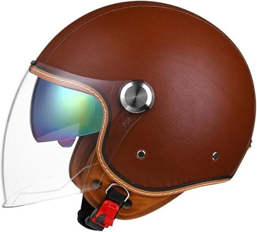 GKCEGHKS Motocicleta Casco Casco Moto Jet Abierto Casco Jet de Media Concha Vintage Casco Ciclomotor ECE Homologado Medio Casco Retro Motocicleta para Hombres y Mujeres Adultos