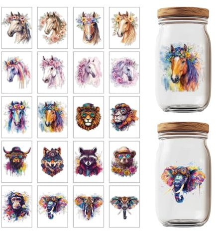 GOMAKERER 20 Pcs UV DTF Cup Wraps, Wild Animal Themed Cup Wraps Decal Waterproof Rub on Transfers for Glass Cups DIY Crafts Furniture Decorations