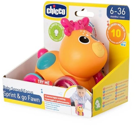 Chicco Hirsch Sprint&Go Game, Elektronisches Rückwärtsgang-Tier, Mit Melodien, Geräuschen und Lichtern, Krabbelanregung, Gummiräder, 6-36 m