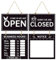 Panneau d'heures d'ouverture ouvert fermé noir et blanc décoratif ouvert pour les entreprises - Tableau de bienvenue suspendu avec horaires d'ouverture et effaçable à sec