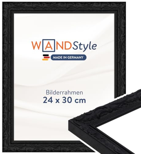 WANDStyle schwarzer Bilderrahmen 24x30 Holz, Bilderrahmen Schwarz Vintage | Hochwertiger Holzbilderrahmen Antik, Posterrahmen zum Aufhängen, Rahmen 30x24 cm, Fotorahmen H530 Made in Germany
