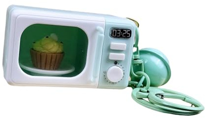Fingido realistico portachiavi a microonde per telefono cellulare, giocattolo con manopola rotante educativa e leggero effetto acustico forno in miniatura clip per telefono