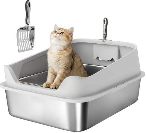 PawHut Arenero para Gatos de Acero Inoxidable XXL 69,8x50,3x29,8 cm Gris