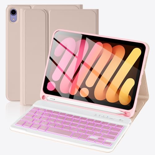 Nsyee Tastaturhülle für iPad Mini 7 (A17 Pro) 2024 & Mini 6 2021, 8,3 Zoll Tablet-Tastaturhüllen mit Stifthalter, automatischer Schlaf-/Wachmodus, abnehmbare Tastaturabdeckung für iPad Mini 7. / 6