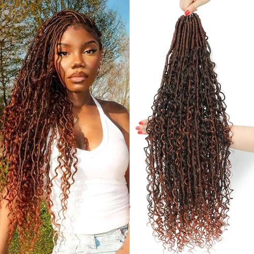 9 Packs Boho Faux Locs Crochet Hair 18 Inch Boho Soft Locs With Curly Ends Bohemian Goddess Hair Extensions For Black Women (T1B/350#-Ombre Ginger Red, 18 Inch (Pack of 9))