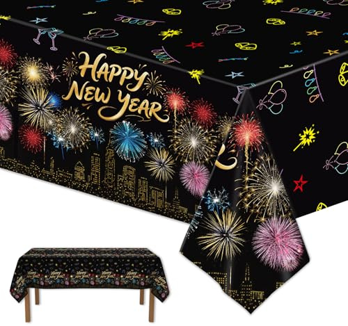 2 Stück Tischdecke Silvester 2026 - Elegante Tischdecke in Schwarz & Gold für Partydeko, Neujahr & Festtage - Ideal als Deko zum Jahreswechsel (C)