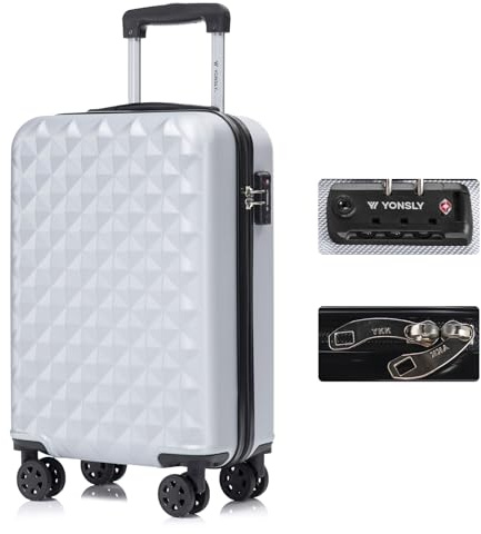 YONSLY Premium Reisekoffer TSA-Schloss,YKK-Reißverschluss Hartschalen-Koffer Trolley Kabinenkoffer Rollkoffer Suitcase Handgepäck 4 Rollen (Silber, M)
