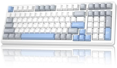 AULA F99 Mechanical Gaming Keyboard-Silent Version,BT5.0/2.4GHz/USB-C Hot Swappable Custom Keyboards,Gasket Structure,Software,8000mAh,PBT,RGB Wireless Keyboard for PC/Tablet (Whiteblue)
