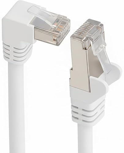 AmzNet Cat 6 LAN Winkelkabel 90° 2,0 Meter weiß – S/FTP PIMF RJ45 Ethernet Kabel mit Gigabit 1 Gbit/s & 250 MHz – gewinkeltes Patchkabel für Router, Switch, Smart TV, PC & Gaming