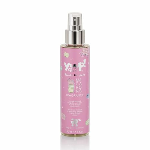 YUUP! – Duftwasser pflegend für Hund und Katze, alkoholfrei, Macarons, 150 ml, langanhaltender Duft mit Noten von süßen Mandeln, Zitronenschale und Erdbeere.