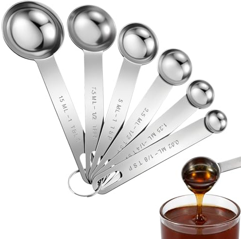 SULIKJHUI 6 Pcs Stainless Steel Measuring Spoon Set, Metal Measuring Spoons | for Baking & Cooking, Kitchen Tools, Silver