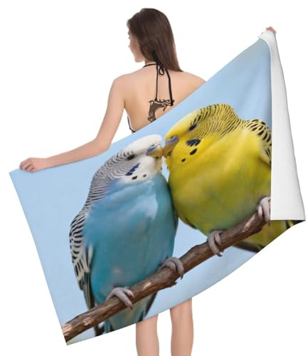 Leichong Mikrofaser Strandtuch Wellensittich 180x90 cm, 3D Vögel Badetuch für Erwachsene Weiches Leicht Handtuch Schnelltrocknend Sandfreies Strandhandtuch