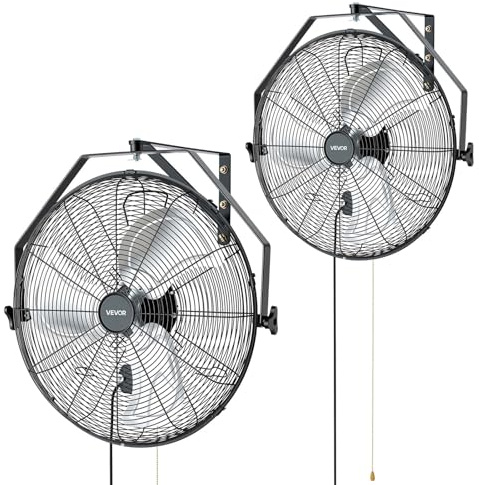 VEVOR Ventilador de Pared, Paquete de 2, con 3 Velocidades, Aire de Flujo, Ángulo Ajustable, Motor de Cobre, Ventilador Industrial Oscilante de Acero para Taller, Garaje, Gimnasio, Comercio, Almacén