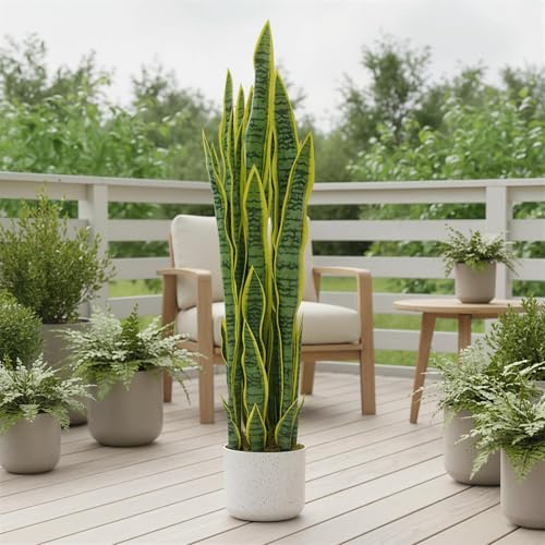 Sansevieria Artificial Realistas con maceta, Lengua de Madrastra con Multifollaje, Sin Mantenimiento, Interior/Exterior, Planta Verde Artificial Decoraciones para Salón, Oficina, Balcón