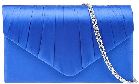 fi9® Pochette satinée pour femme Fête Bal Mariage Soirée - bleu - bleu marine,