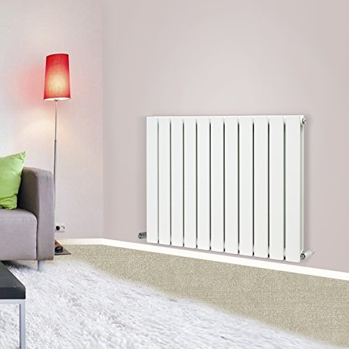 NRG 600x748 mm Gloss White Column Designer Radiator Horizontal Double Flat Panel for Bathroom Living Room and Kitchen