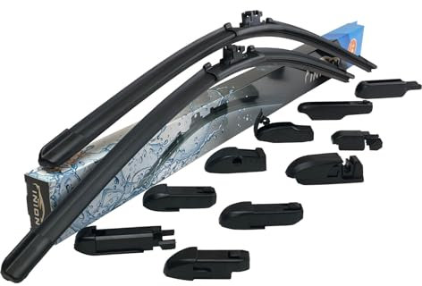 SET 2x INION 7er E65 E66 Flachbalken AERO Scheibenwischer Gelenklos 600 mm / 600 mm Wischerblätter Set Scheibenwischerblätter Satz Premium Qualität für Frontscheibe mit den passenden Adaptern
