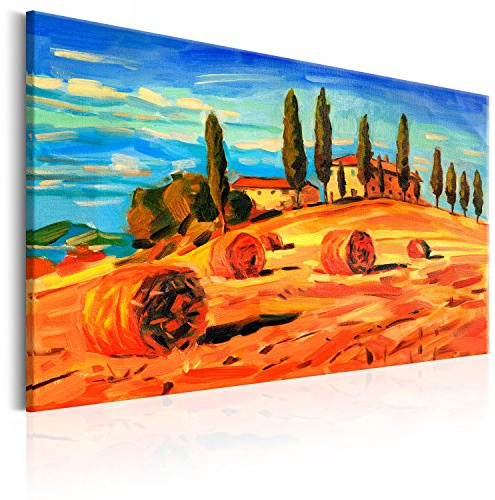 B&D XXL - Leinwandbild blau orange gelb, 120x80 cm, 1-teilig, Schlafzimmer | Hochwertige Leinwand, sofort aufhängbar, ideal fürs Wohn- oder Schlafzimmer, wasserfest und lichtecht, langlebig, stilvoll