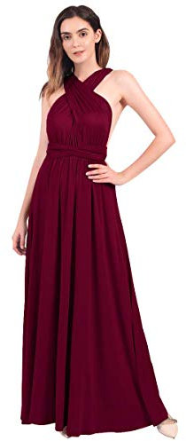 Langes Maxikleid für Damen, schulterfrei, sexy, für Hochzeit, Brautjungfer, Abendkleid, bodenlang, für Abschlussball und Abendveranstaltungen Gr. X-Small, weinrot
