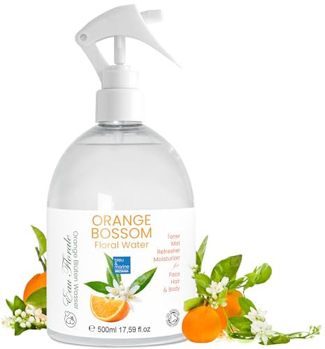 bleu & marine Bretania - Hydrolat Eau Florale d'Orange 500ml | Nettoyage de la Peau | Anti-Rides | Parfum Rafraîchissant | Eclaircissant Teint | Lotion Tonique, Transparente, 500 ml (Lot de 1)