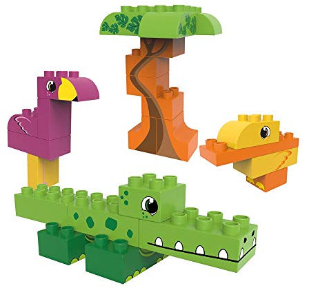 BIOBUDDI Wilde Tiere | Krokodil, Flamingo und Ente im Urwald, 25 Teile, 100% kompatibel mit Lego & duplo, klimaneutral hergestellt in EU (Niederlande), 97% Bioplastik, BB-0107