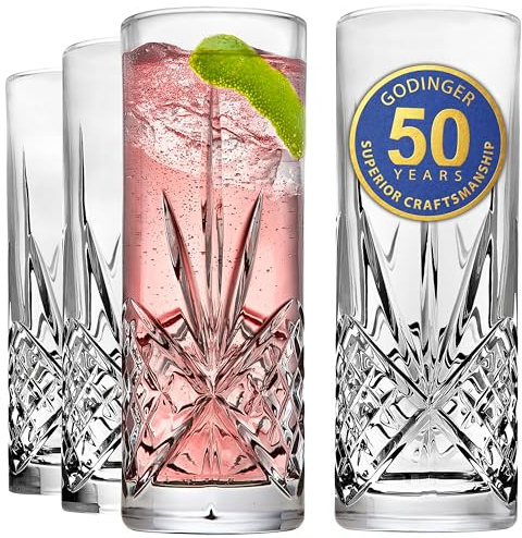 Godinger Tall Beverage Glasses Collins All Purpose - Dublin Collection, SET OF 4