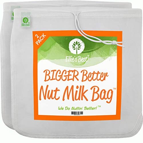 Pro Quality Nut Milk Bag 2 Pack - 12X12 XL Bags - Commercial Grade Reusable All Purpose Food Strainer - Food Grade BPA-Free - Ultra Strong Nylon Mesh - Almond Milk, Juices, Cold Brew Recipes Videos