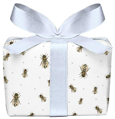 5er Set 5 Bögen Geschenkpapier Biene braun blau Punkte, für Imker und Honig Liebhaber Geburtstag Taufe Ostern Hochzeit Weihnachten, Format 50 x 70 cm