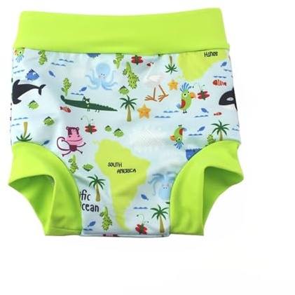 BabyPreg Baby Kids Swim Nappies Cover Diaper Pants High-Waisted Belly Protection Swimming Shorts (Green, 2-3 Years)
