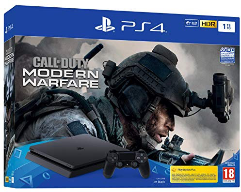 Sony, Pack PS4 Call Of Duty, Console PlayStation 4 Slim 1 To + 1 Manette Sans Fil DUALSHOCK 4 V2 + Jeu Call of Duty Modern Warfare, Châssis F, Couleur : Jet Black