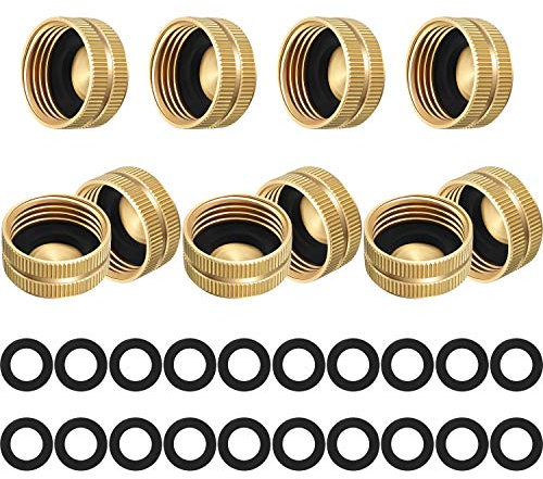 10 Pieces 3/4 Inch Brass Hose Cap Hose End Cap Spigot Cap Garden Hose Female End Cap with 20 Pieces 3/4 Inch Washers for Home Garden Hose
