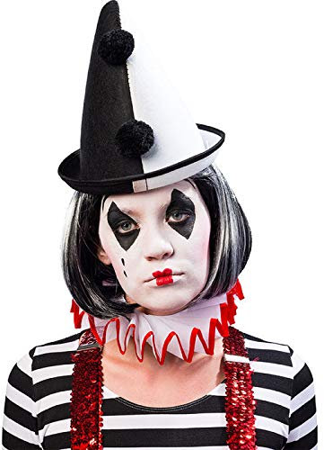 WOOOOZY Hut Pierrot Clown mit Pompons, schwarz-weiß