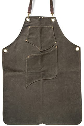 Angus Stoke - Grembiule in pelle di alta qualità, taglia unica, vintage, per barbecue e cucina, colore: Verde scuro