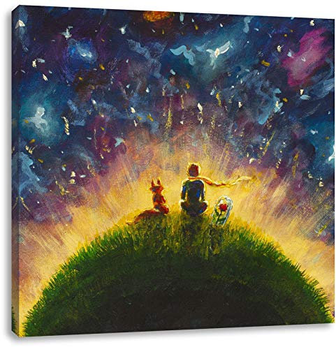 Pixxprint Ölgemälde Der kleine Prinz, Größe: 70x70 cm, Leinwandbild Quadratisch, Wandbild, Kunstdruck, fertig bespannt