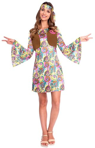 amscan 60er Jahre Hippie Kostüm Psychedelic für Damen - Rosa Braun | Kleid und Stirnband