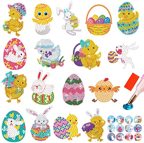 5D DIY Diamond Painting Osterhase Ostereier, 17er Diamant Malerei Set, Ostern Diamant Aufkleber Kit für Erwachsene Anfänger, Basteln Ostern Kinder für Osterdeko Personalisierte Ostern Geschenk