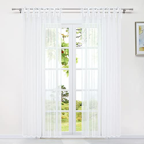 HeichkelL Unifarbige Gardine Transparent Vorhang für Wohnzimmer Schlaufenschal Fensterstores mit Schleife Gardinen Leinen Optik 1 Stück Weiß BxH 140x245 cm